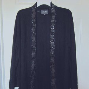 Miss Me Beaded Faux Suede Black Boho Open Front Jacket Drape Size Large